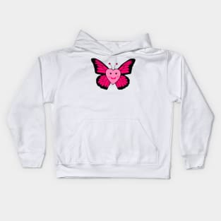 Happy Pink Heart Butterfly Kids Hoodie